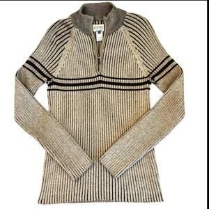 American Rag Cie Mens L Heavy Ribbed Cable Knit Sweater 1/4 Zip Tan Brown Cotton